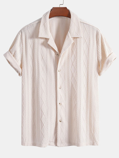 Geometric Rhombus Jacquard Knit Cuban Shirt