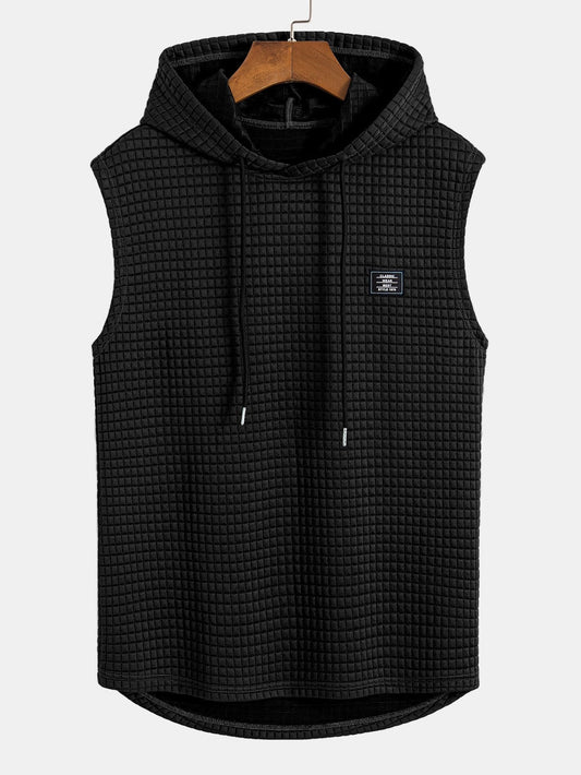 Waisted Sleeveless Hooded Waffle Vest
