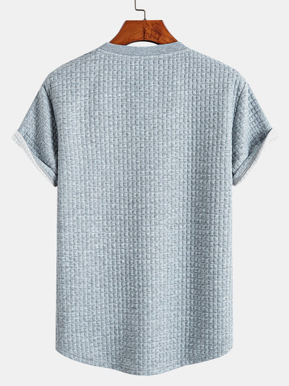 Short Sleeve Waffle Knit Arc Hem Tee with Matching Shorts