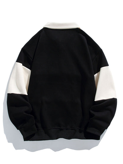 Color Block Patchwork Polo Sweatshirt in Relaxed Fit