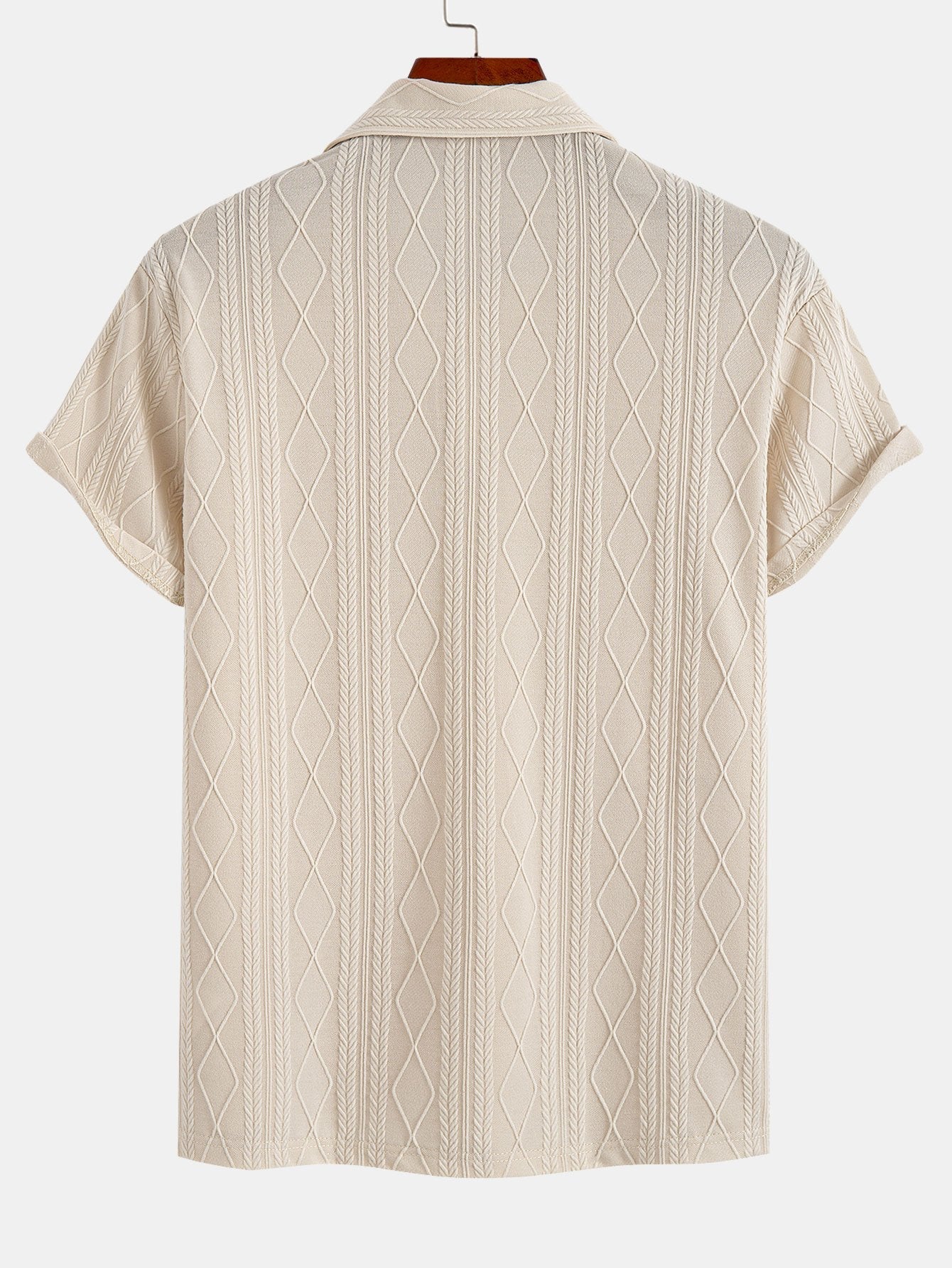 Geometric Rhombus Jacquard Knit Polo with Straight Leg Ribbed Trousers