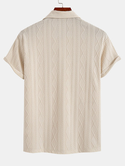 Geometric Rhombus Jacquard Knit Polo with Straight Leg Ribbed Trousers