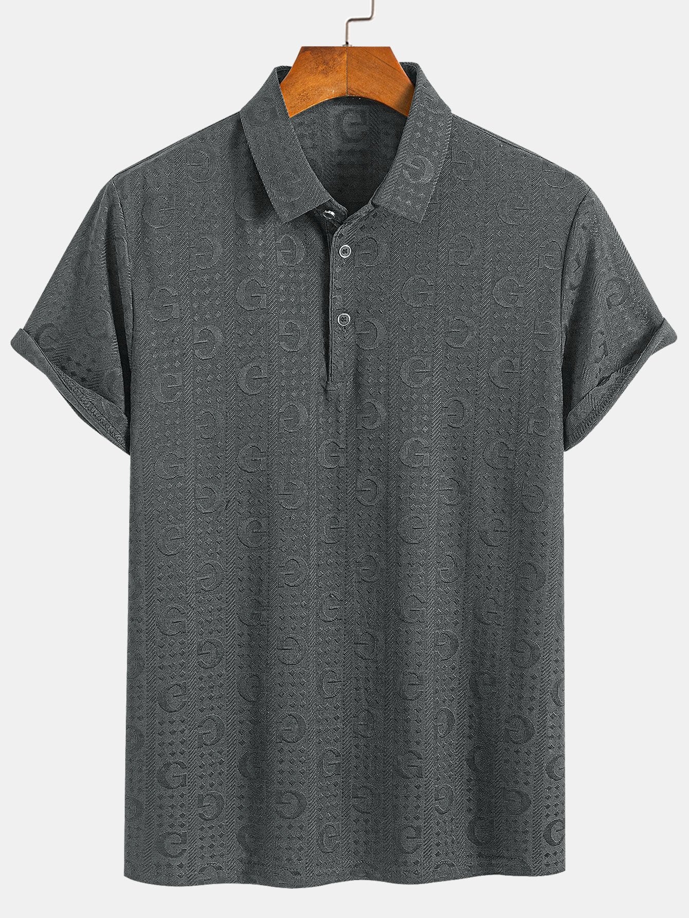 Textured Knit Polo with Short Sleeves and Letter Design