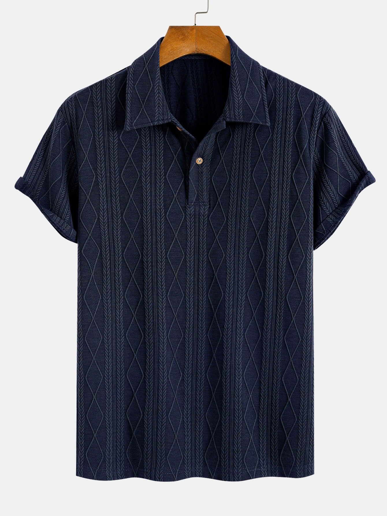 Jacquard Polo with Knitted Geometric Rhombus Design