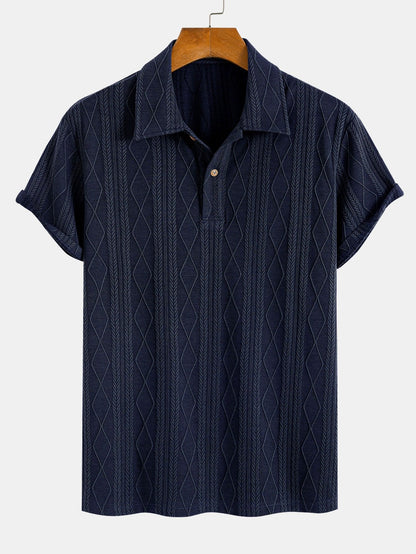 Jacquard Polo with Knitted Geometric Rhombus Design