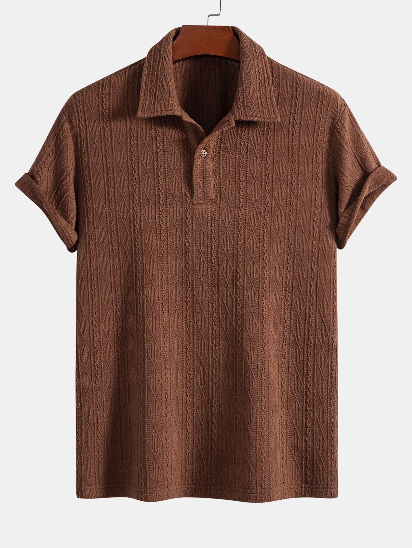 Geometric Jacquard Polo with Knitted Rhombus Design