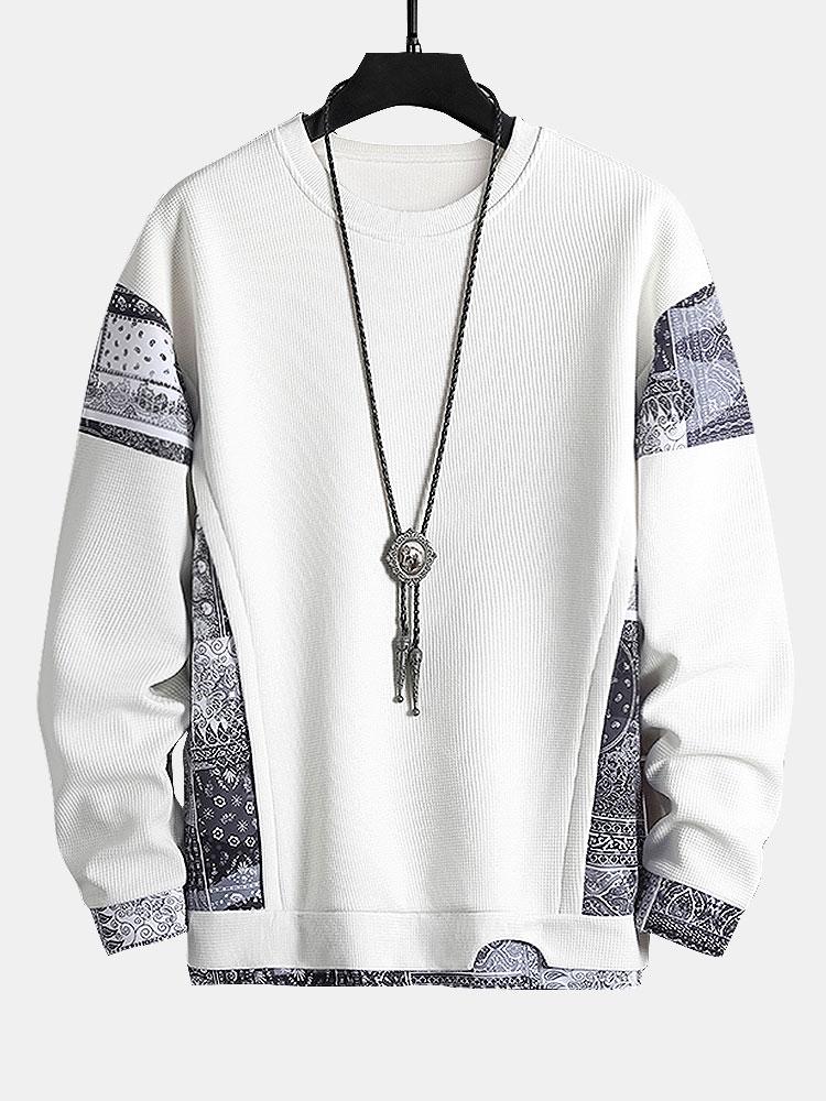 Paisley Pattern Waffle Knit Sweatshirt