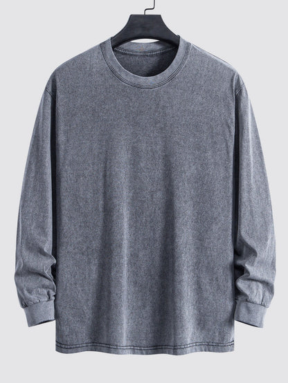 Casual Long Sleeve Distressed T-Shirt with Relaxed Fit