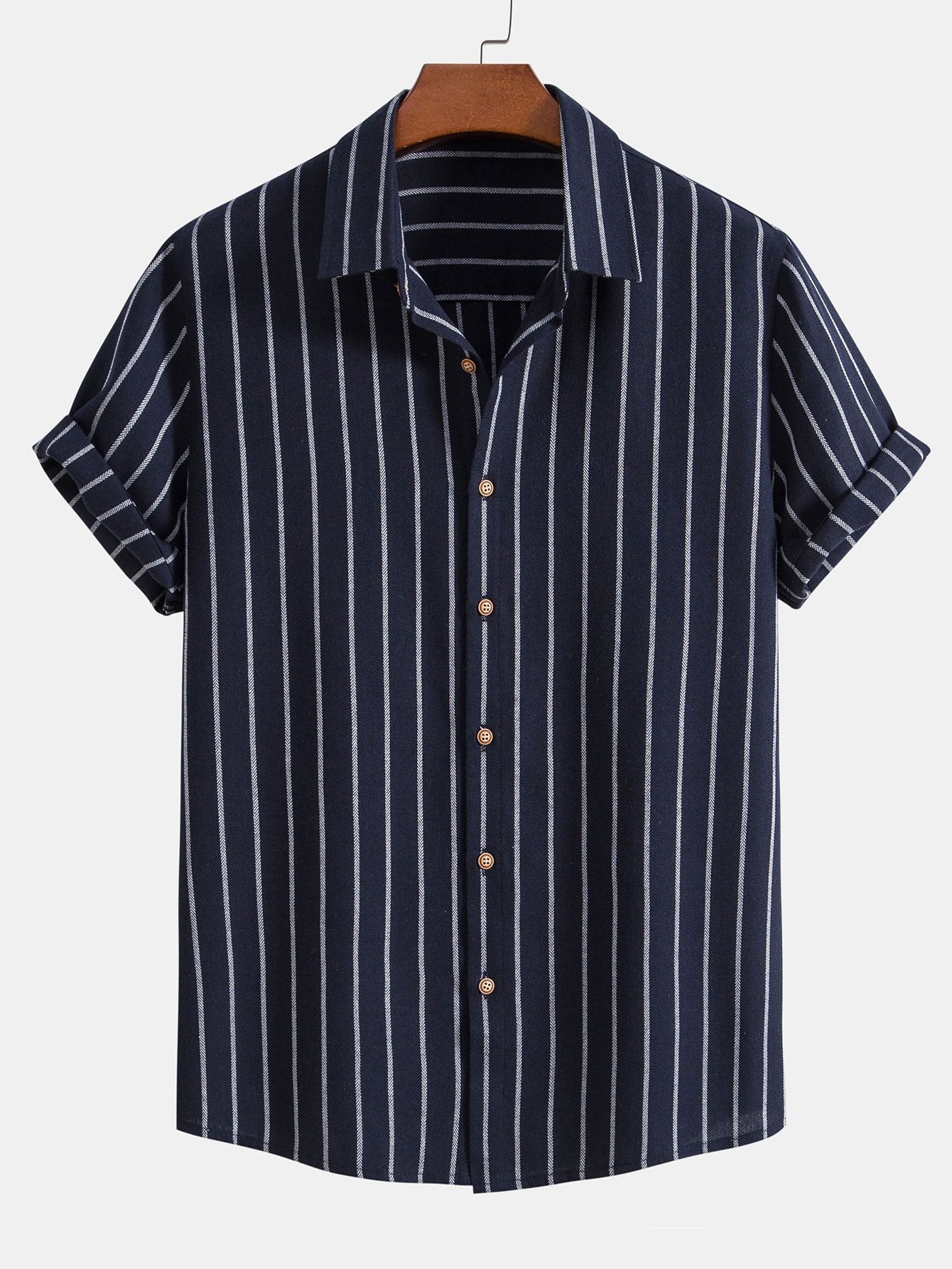 Striped Button-Up Shirt in Cotton Blend with Linen Drawstring Shorts