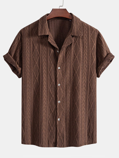 Geometric Jacquard Cuban Collar Shirt with Straight-Leg Linen Trousers