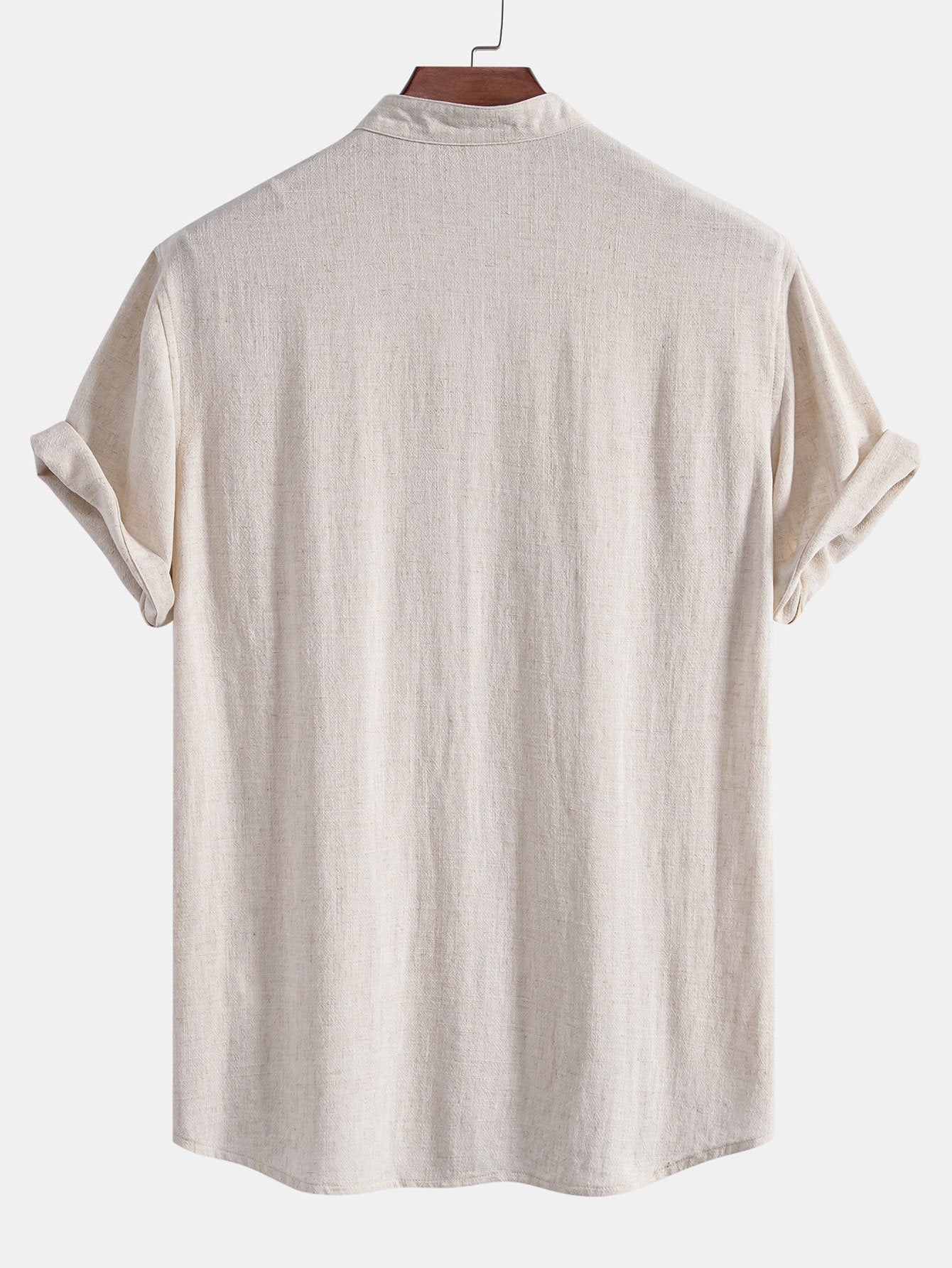 V-Neck Linen-Rayon Blend Top with Straight-Leg Linen Trousers