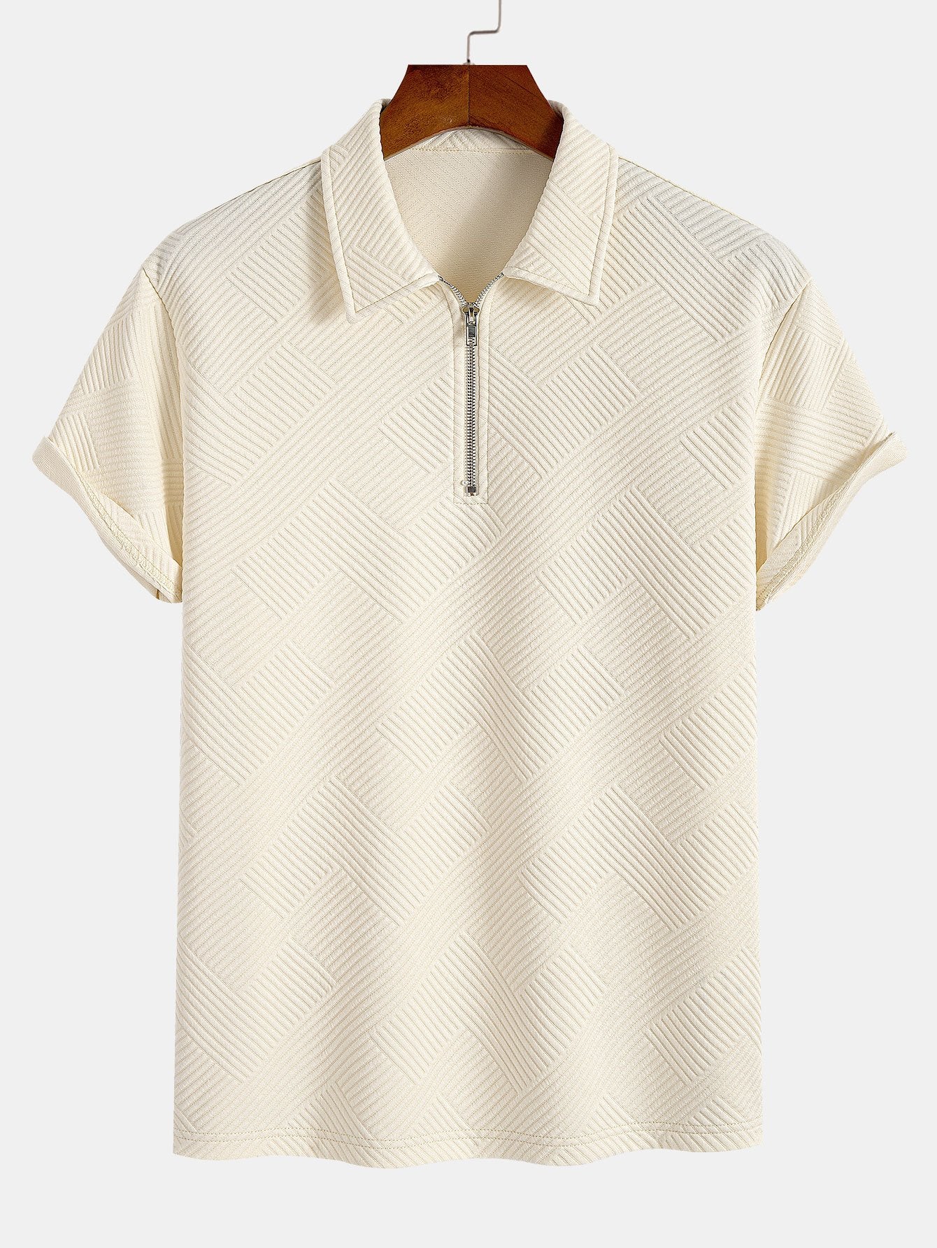 Striped Jacquard Zip Polo