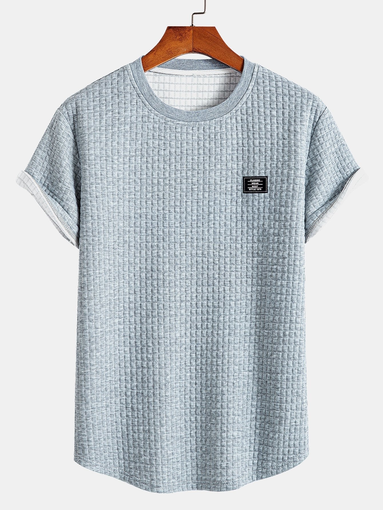 Short Sleeve Waffle Knit Arc Hem Tee with Matching Shorts