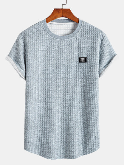 Short Sleeve Waffle Knit Arc Hem Tee with Matching Shorts
