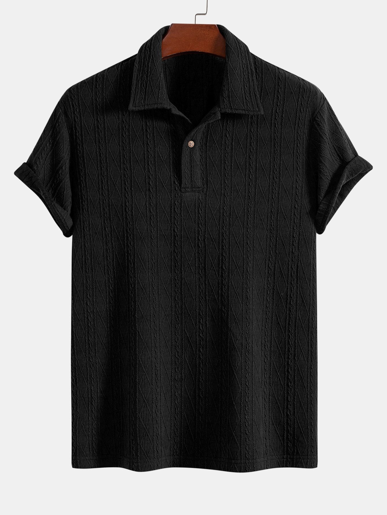 Geometric Jacquard Polo with Knitted Rhombus Design