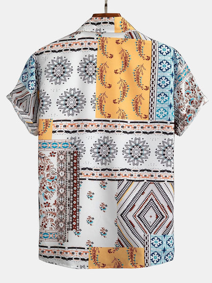 Button-Up Shirt with Scarf Print Design