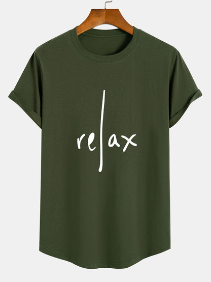 Comfortable Cotton Arc Hem T-Shirt with Relaxed Print
