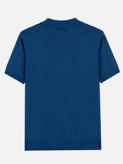 Striped Short-Sleeve Polo Sweater