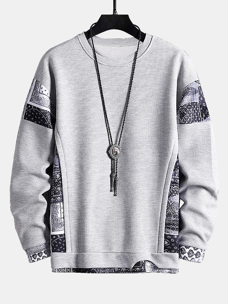 Paisley Pattern Waffle Knit Sweatshirt