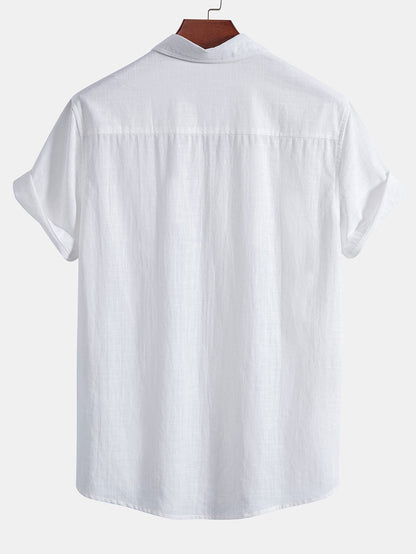 Button-Up Cotton Shirt with Linen Look & Striped Swim Shorts
