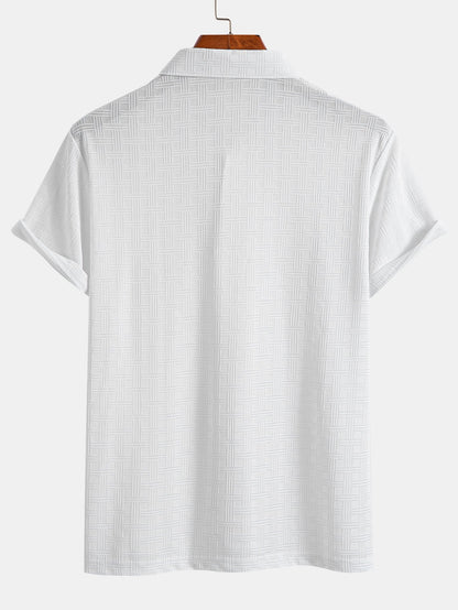 Textured Knit Polo Shirt with Short Sleeves
