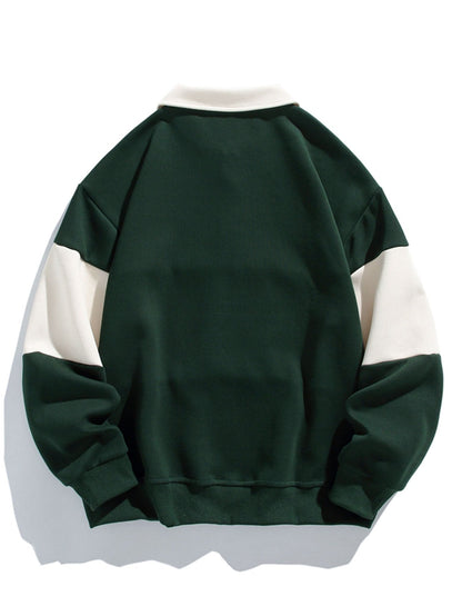 Color Block Patchwork Polo Sweatshirt in Relaxed Fit