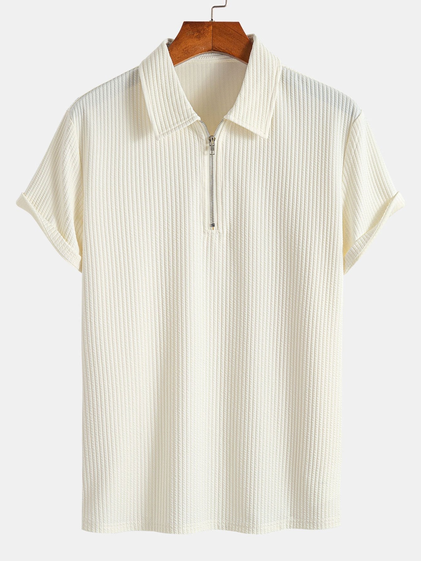 Ribbed Half-Zip Polo with Muscle Fit