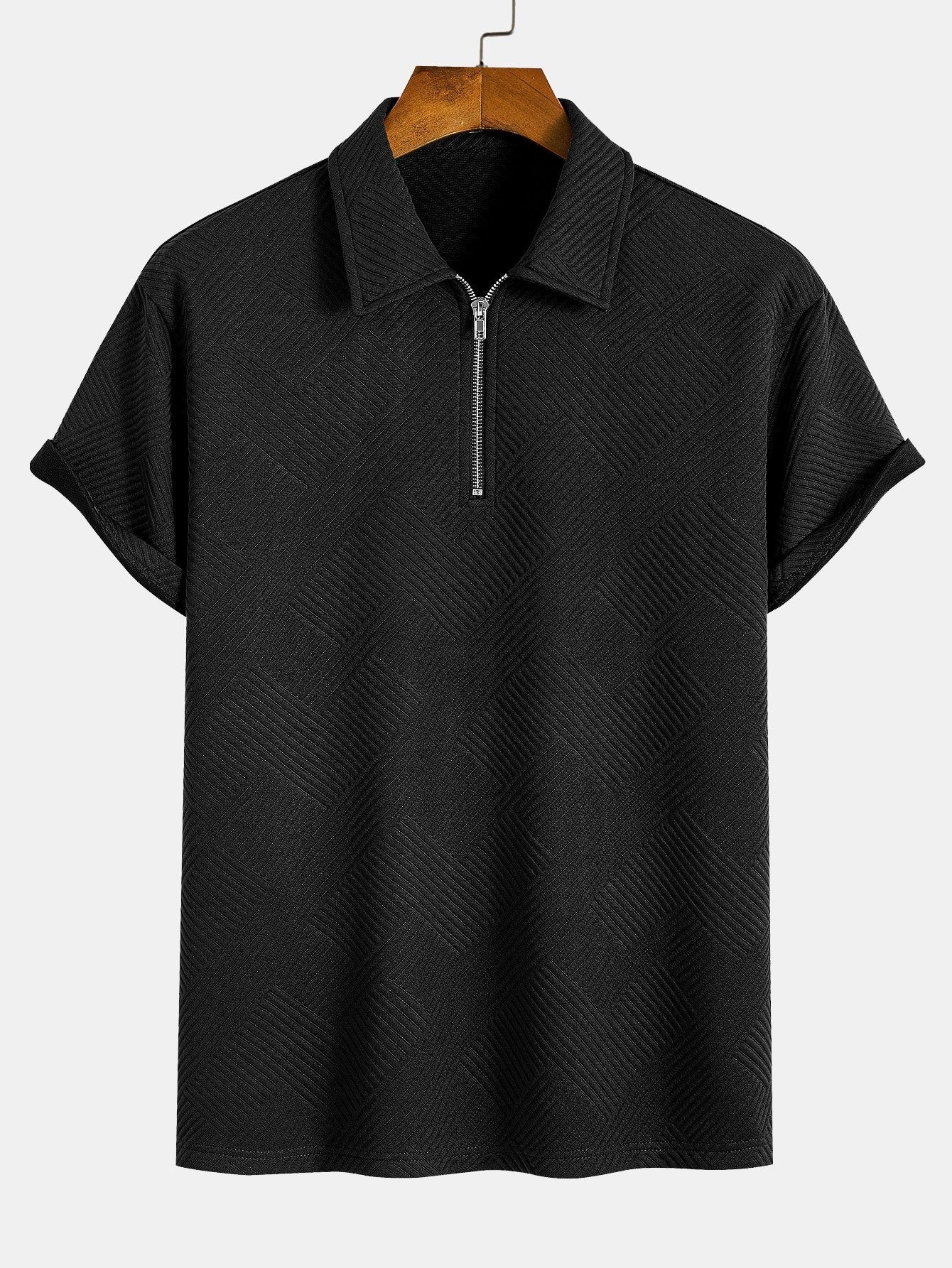 Striped Jacquard Zip Polo