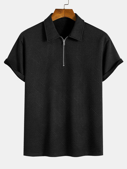 Striped Jacquard Zip Polo