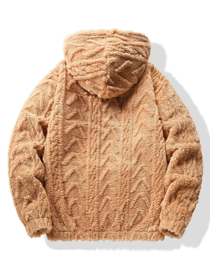 Geometric Patterned Jacquard Teddy Hoodie