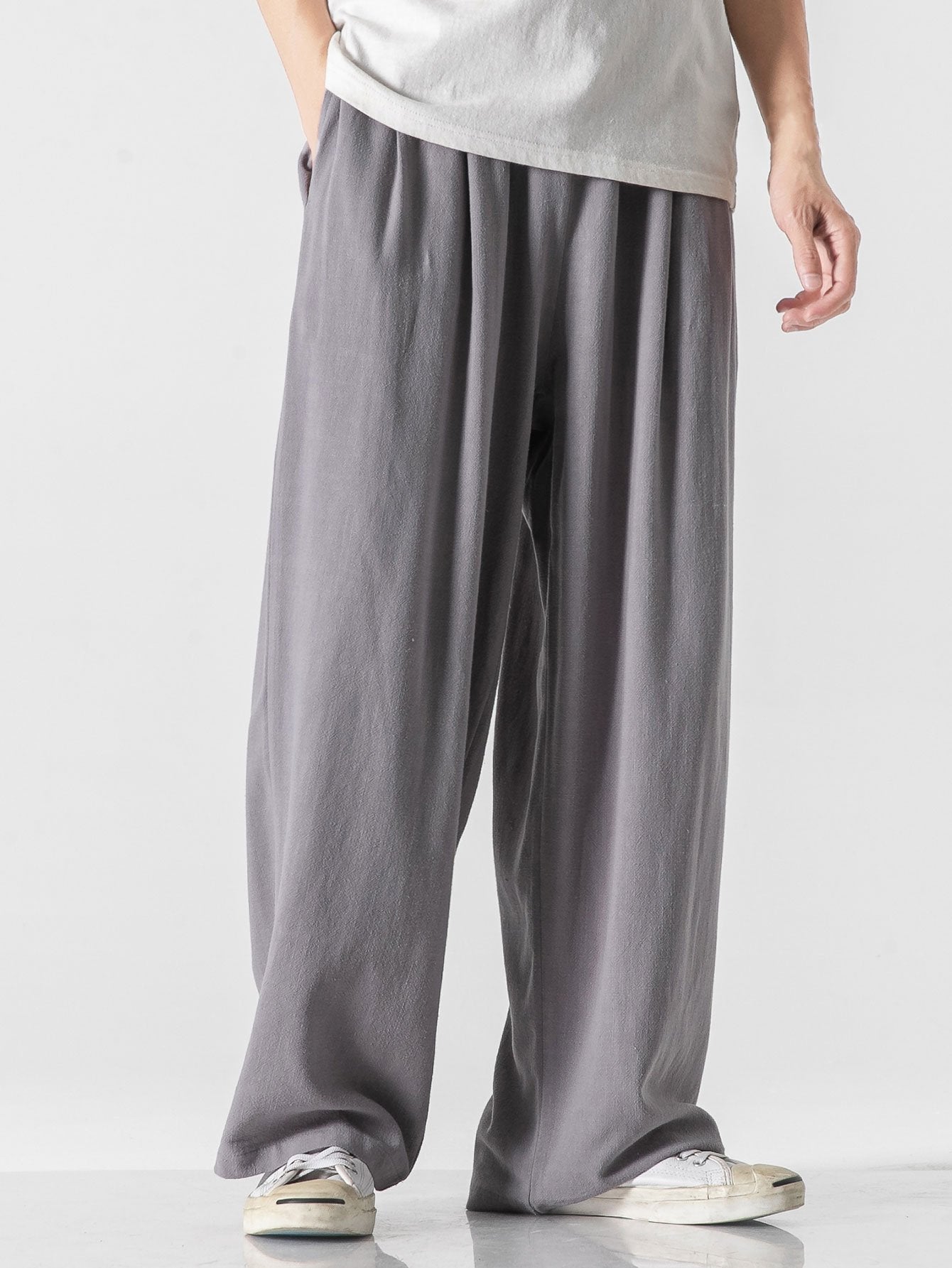 Relaxed Fit Wide Leg Pants in Linen-Cotton Blend
