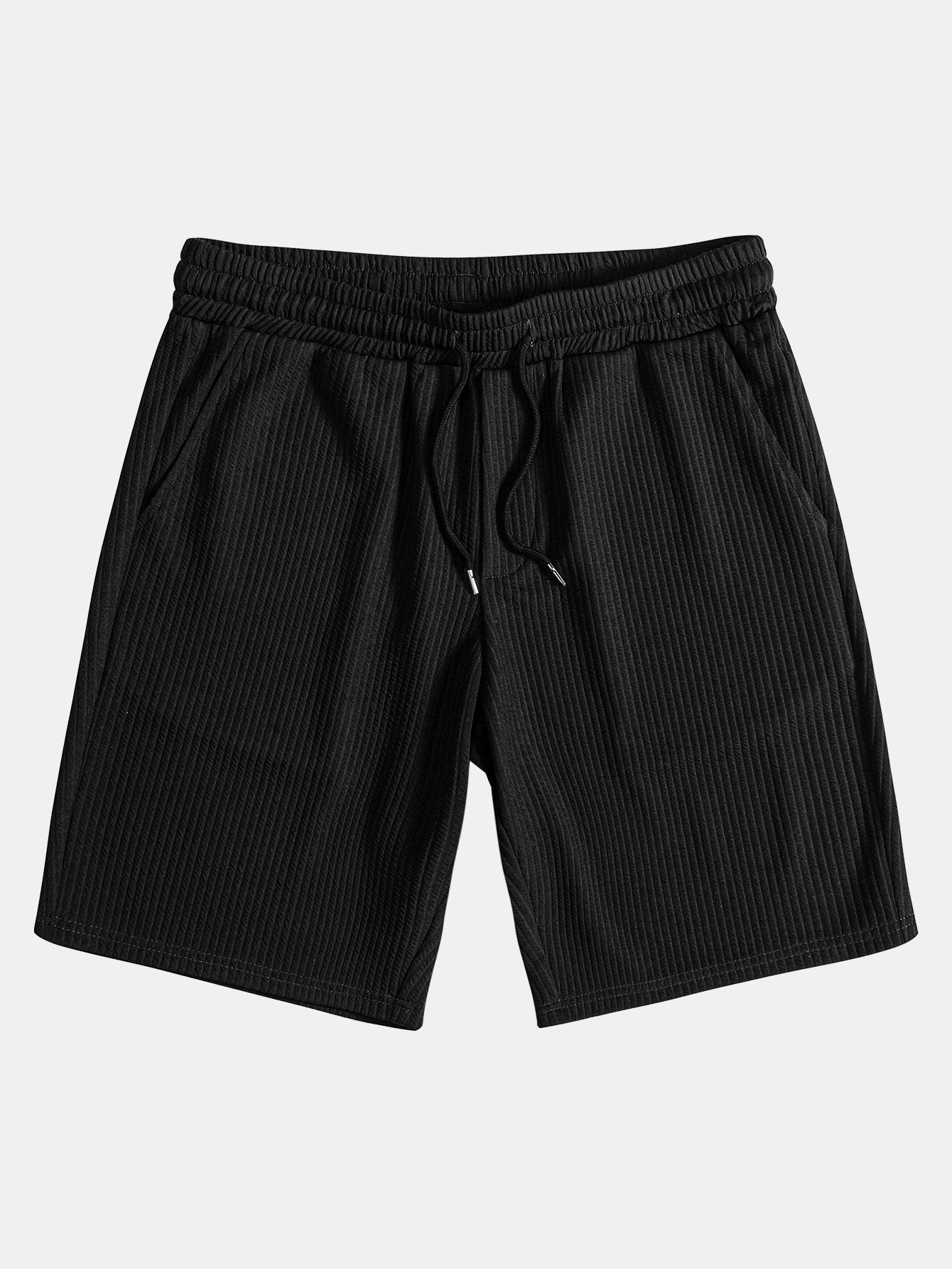 V-Neck Ribbed Polo with Short Sleeves & Drawstring Ribbed Shorts