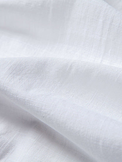 Button-Up Cotton Shirt with Linen Look & Striped Swim Shorts