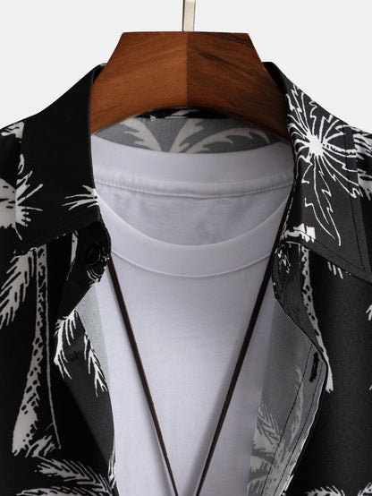Button-Up Shirt with Palm Tree Print