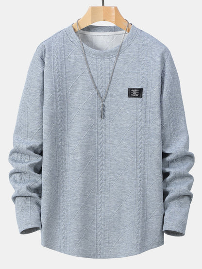 Geometric Jacquard Long Sleeve T-Shirt with Arc Hem