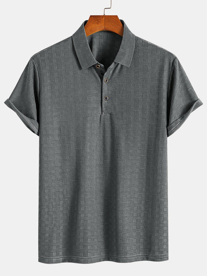 Textured Knit Polo Shirt with Short Sleeves