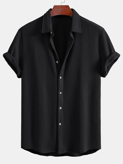 Waffle Button-Up Shirt with Matching Drawstring Waffle Shorts