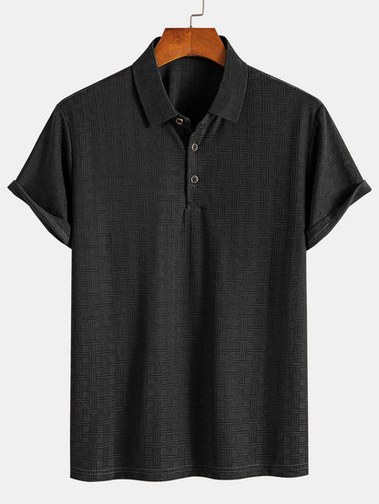 Textured Knit Polo Shirt with Short Sleeves