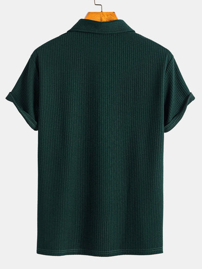 Ribbed Half-Zip Polo with Muscle Fit