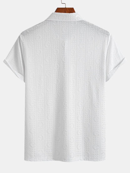 Textured Knit Polo with Short Sleeves and Letter Design
