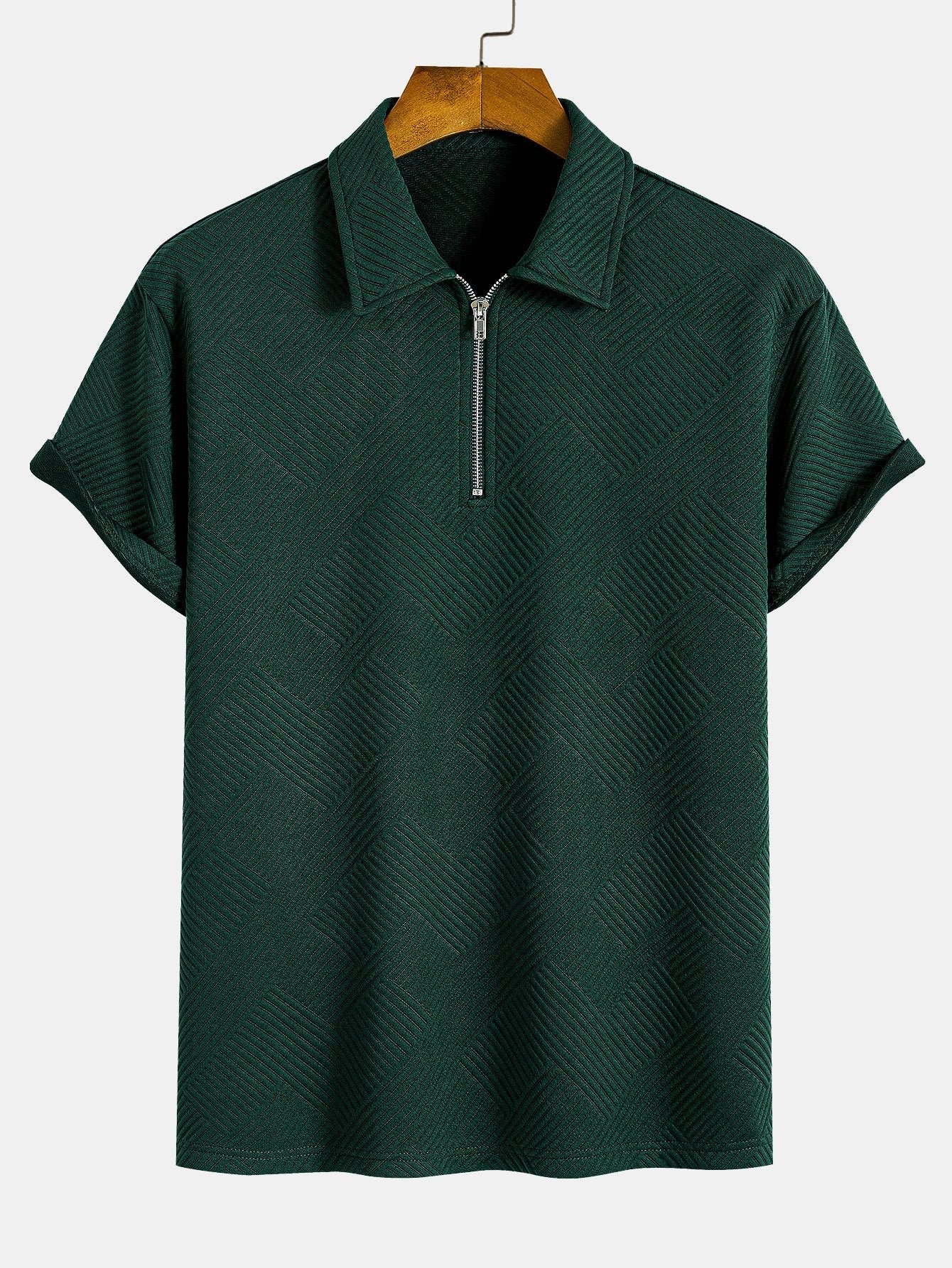 Striped Jacquard Zip Polo