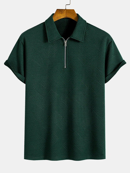 Striped Jacquard Zip Polo