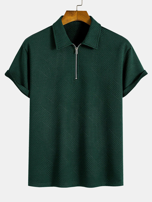 Striped Jacquard Zip Polo