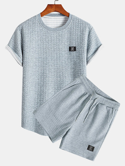 Short Sleeve Waffle Knit Arc Hem Tee with Matching Shorts