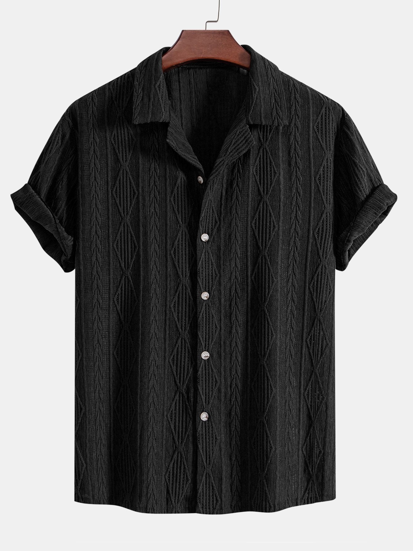 Geometric Jacquard Cuban Shirt with Linen Drawstring Shorts