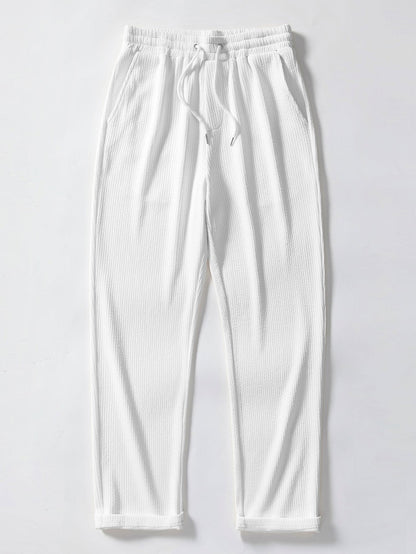 Muscle Fit Ribbed Stand Collar Top & Straight Leg Ribbed Trousers