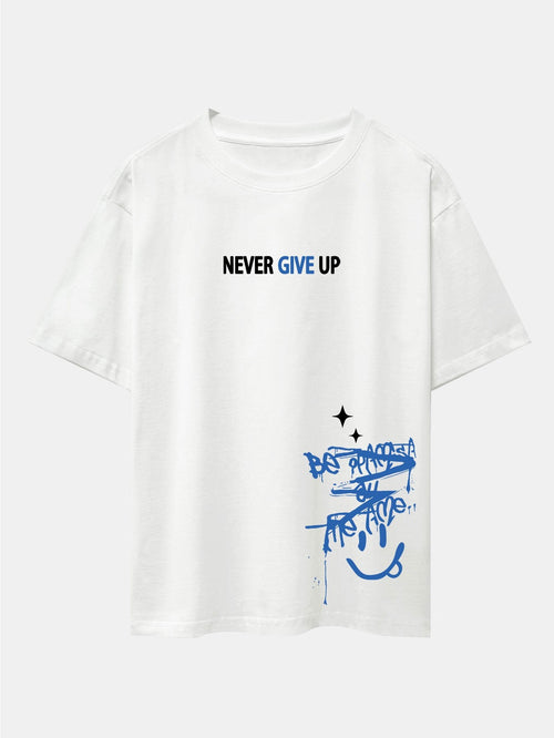Never Give Up Smiley Face Graphic Oversized Drop Shoulder T-Shirt