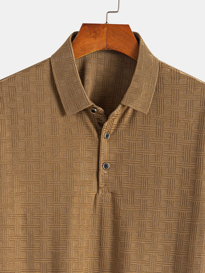Textured Knit Polo Shirt with Short Sleeves