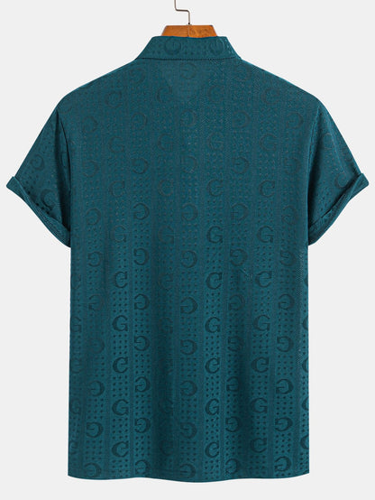 Textured Knit Polo with Short Sleeves and Letter Design