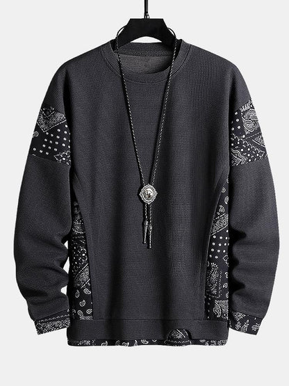 Paisley Pattern Waffle Knit Sweatshirt